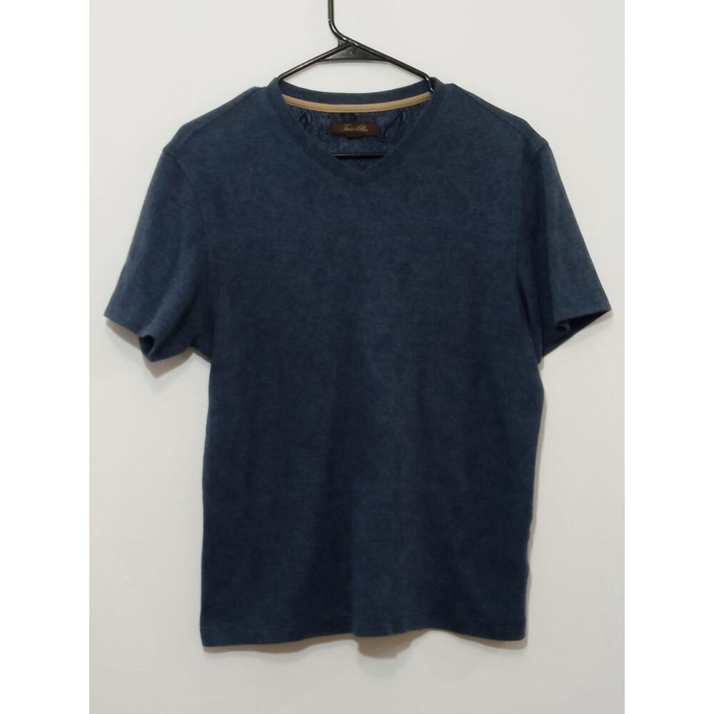 Tasso Elba Men's V Neck Shirt Short Sleeve Blue Size Small